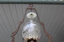 Antique Victorian Hanging Oil Lamp Bracket With Oil Lamp Fontshade Smoke Bell