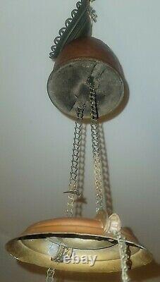 Antique Victorian Hanging Oil Lamp Chandelier Glass Shade Prisms