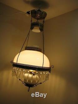 Antique Victorian Hanging Oil Lamp Converted to Electric