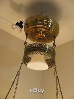 Antique Victorian Hanging Oil Lamp Converted to Electric