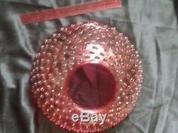 Antique Victorian Hanging Oil Lamp Cranberry Glass Hobnail Shade Parlor Library