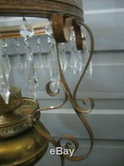 Antique Victorian Hanging Oil Lamp with floral shade Converted to Electric