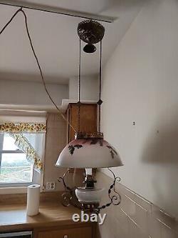 Antique Victorian Hanging Oil Library Parlor Lamp