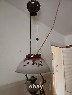 Antique Victorian Hanging Oil Library Parlor Lamp