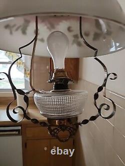 Antique Victorian Hanging Oil Library Parlor Lamp