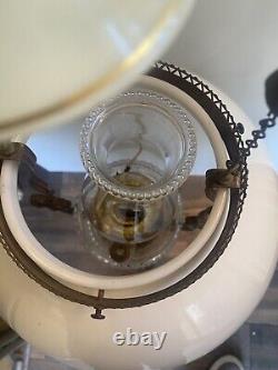 Antique Victorian Hanging Oil Library Parlor Lamp