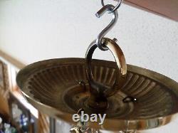 Antique Victorian Hanging Parlor Oil Lamp Ruby Shade and Crystal Prisms