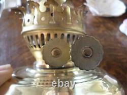 Antique Victorian Hanging Parlor Oil Lamp Ruby Shade and Crystal Prisms