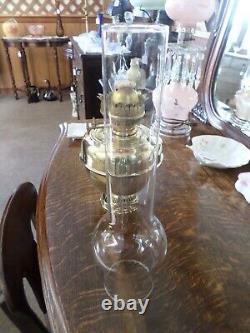 Antique Victorian Hanging Parlor Oil Lamp Ruby Shade and Crystal Prisms