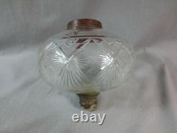 Antique Victorian Heavy Cut Glass Duplex Oil Lamp Fount Font