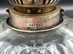 Antique Victorian Hinks's No. 2 Duplex Oil Lamp Burner & Clear Cut Glass Font