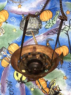 Antique Victorian Japanese Octagonal Frosted Glass Hanging Pull Down Oil Lamp