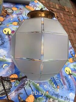 Antique Victorian Japanese Octagonal Frosted Glass Hanging Pull Down Oil Lamp