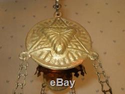 Antique Victorian Jeweled Library Hanging Oil Lamp Frame Brass Parts