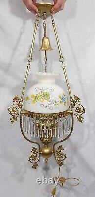 Antique Victorian John Scott Electrified Crystal Prism Chandelier Oil Lamp Gwtw