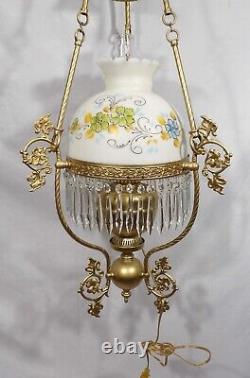 Antique Victorian John Scott Electrified Crystal Prism Chandelier Oil Lamp Gwtw