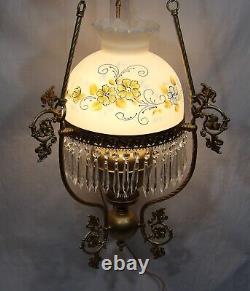 Antique Victorian John Scott Electrified Crystal Prism Chandelier Oil Lamp Gwtw