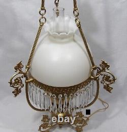 Antique Victorian John Scott Electrified Crystal Prism Chandelier Oil Lamp Gwtw