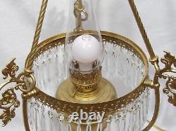 Antique Victorian John Scott Electrified Crystal Prism Chandelier Oil Lamp Gwtw