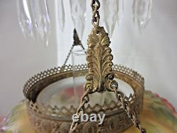 Antique Victorian Library Hanging Oil Lamp Embossed Grape Shade Drop In Oil Font