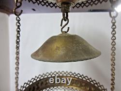 Antique Victorian Library Hanging Oil Lamp Embossed Grape Shade Drop In Oil Font