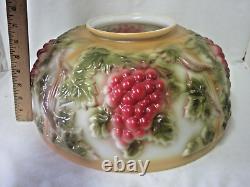 Antique Victorian Library Hanging Oil Lamp Embossed Grape Shade Drop In Oil Font