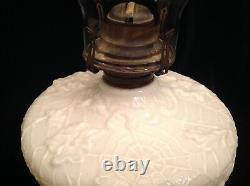Antique Victorian Milk Glass Spider Web Flower Oil Lamp 19th Century