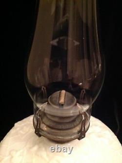 Antique Victorian Milk Glass Spider Web Flower Oil Lamp 19th Century