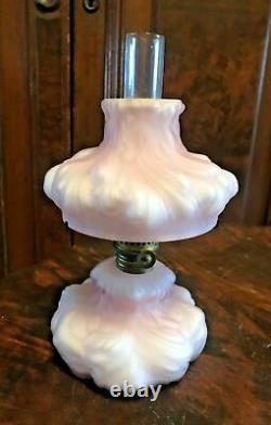 Antique Victorian Miniature Pink Satin Art Glass Kero / Oil Lamp