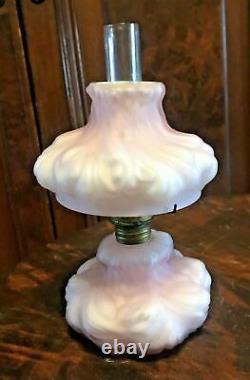 Antique Victorian Miniature Pink Satin Art Glass Kero / Oil Lamp