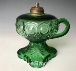 Antique Victorian Oil Finger Lamp Emerald Green Bullseye Fine Detail, c. 1895