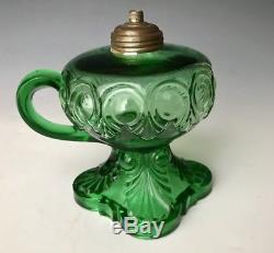 Antique Victorian Oil Finger Lamp Emerald Green Bullseye Fine Detail, c. 1895