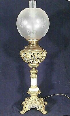 Antique Victorian Oil Gwtw Banquet Lamp-now Electrified