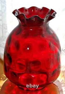 Antique Victorian Oil Kerosene Heater Lamp with Large Cranberry Glass Shade