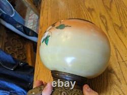 Antique Victorian Oil Kerosene Lamp Base Cast Iron Painted Glass Vtg Floral 9