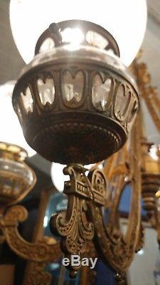 Antique Victorian Oil Lamp Bradley Hubbard 6 Arm Chandelier Electric