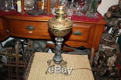 Antique Victorian Oil Lamp Converted Electric Angels Cherubs Gilded Gold Metal