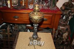 Antique Victorian Oil Lamp Converted Electric Angels Cherubs Gilded Gold Metal