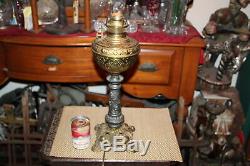 Antique Victorian Oil Lamp Converted Electric Angels Cherubs Gilded Gold Metal