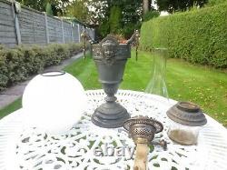 Antique Victorian Oil Lamp With Original Opal Shade & Chimney