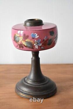 Antique Victorian Oil Lamp with Chimney and Shade Hand Painted Glass Reservoir E