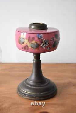 Antique Victorian Oil Lamp with Chimney and Shade Hand Painted Glass Reservoir E