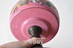 Antique Victorian Oil Lamp with Chimney and Shade Hand Painted Glass Reservoir E