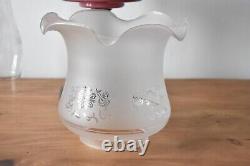 Antique Victorian Oil Lamp with Chimney and Shade Hand Painted Glass Reservoir E