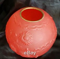 Antique Victorian Oil /gwtw Lamp Globe Orange Glass Floral Embossed Gorgeous