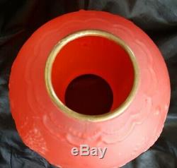 Antique Victorian Oil /gwtw Lamp Globe Orange Glass Floral Embossed Gorgeous