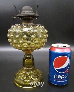 Antique Victorian Old 1880s CENTRAL HOBNAIL Amber Glass Oil Kerosene Lamp EAPG