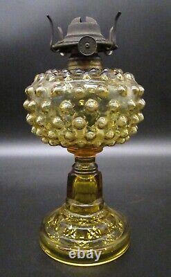 Antique Victorian Old 1880s CENTRAL HOBNAIL Amber Glass Oil Kerosene Lamp EAPG