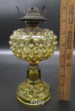 Antique Victorian Old 1880s CENTRAL HOBNAIL Amber Glass Oil Kerosene Lamp EAPG