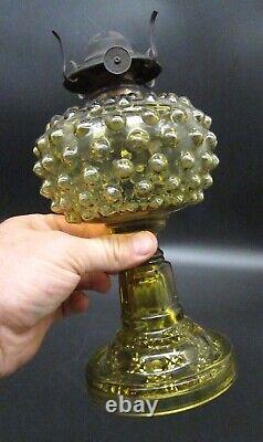 Antique Victorian Old 1880s CENTRAL HOBNAIL Amber Glass Oil Kerosene Lamp EAPG